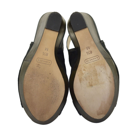 B0 Auth COACH Janet Black Signature Jacquard Hi Heel Wedge Sandal Shoes Sz 8.5M - Picture 7 of 8